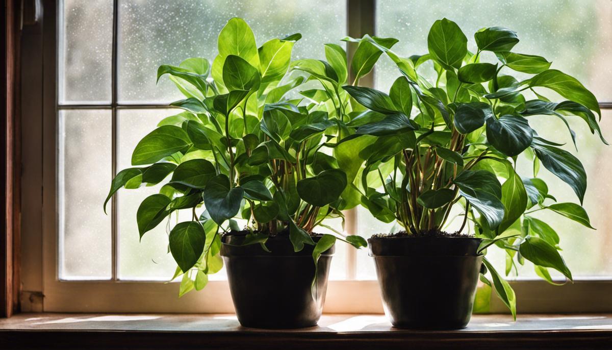 A photo of a plant thriving near a north-facing window, revealing the impact of the window orientation on plant growth.